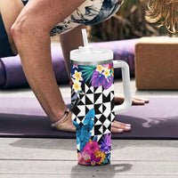 Kiwi New Zealand Rugby Tumbler With Handle Kiwis Mascot Tropical Pattern