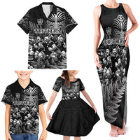 Personalized All Black Brothers Rugby Family Matching Tank Maxi Dress and Hawaiian Shirt New Zealand Maori Haka