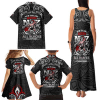 All Black NZL Rugby Champions Family Matching Tank Maxi Dress and Hawaiian Shirt Maori Warrior