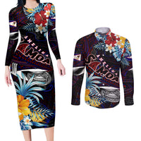 Personalized Amelika Samoa Sharks Polynesia Couples Matching Long Sleeve Bodycon Dress and Long Sleeve Button Shirt American Samoa