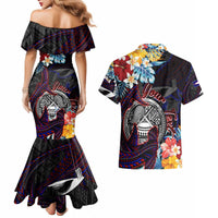 Personalized Amelika Samoa Sharks Polynesia Couples Matching Mermaid Dress and Hawaiian Shirt American Samoa