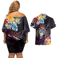 Personalized Amelika Samoa Sharks Polynesia Couples Matching Off Shoulder Short Dress and Hawaiian Shirt American Samoa DT02 - Polynesian Pride