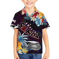 Personalized Amelika Samoa Sharks Polynesia Family Matching Off Shoulder Short Dress and Hawaiian Shirt American Samoa