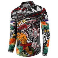 Personalized American Samoa Warrior Button Sweatshirt Shark Turtle Polynesian Tattoo