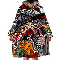 Personalized American Samoa Warrior Wearable Blanket Hoodie Shark Turtle Polynesian Tattoo