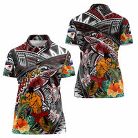 Personalized American Samoa Warrior Women Polo Shirt Shark Turtle Polynesian Tattoo