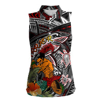 Personalized American Samoa Warrior Women Sleeveless Polo Shirt Shark Turtle Polynesian Tattoo DT02 Female Black - Polynesian Pride