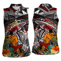 Personalized American Samoa Warrior Women Sleeveless Polo Shirt Shark Turtle Polynesian Tattoo DT02 - Polynesian Pride
