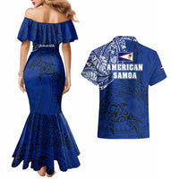 Sharks And American Samoa Couples Matching Mermaid Dress and Hawaiian Shirt Simple Polynesian Blue