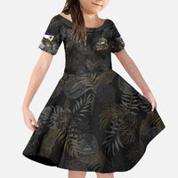 Personalized Shaka Girls America Samoa Family Matching Long Sleeve Bodycon Dress and Hawaiian Shirt Tropical Flowers Vintage DT02 Daughter's Dress Black - Polynesian Pride