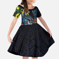 New Zealand Tui Bird Family Matching Long Sleeve Bodycon Dress and Hawaiian Shirt Maori Koru Mix Pohutukawa