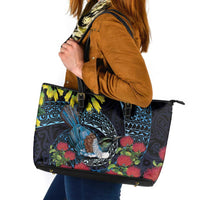 New Zealand Tui Bird Leather Tote Bag Maori Koru Mix Pohutukawa
