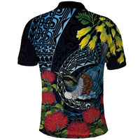 New Zealand Tui Bird Polo Shirt Maori Koru Mix Pohutukawa