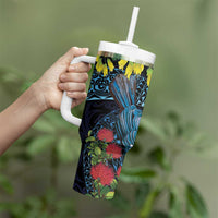 New Zealand Tui Bird Tumbler With Handle Maori Koru Mix Pohutukawa
