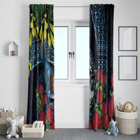 New Zealand Tui Bird Window Curtain Maori Koru Mix Pohutukawa