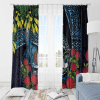 New Zealand Tui Bird Window Curtain Maori Koru Mix Pohutukawa