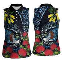 New Zealand Tui Bird Women Sleeveless Polo Shirt Maori Koru Mix Pohutukawa DT04 - Polynesian Pride