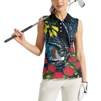 New Zealand Tui Bird Women Sleeveless Polo Shirt Maori Koru Mix Pohutukawa DT04 - Polynesian Pride
