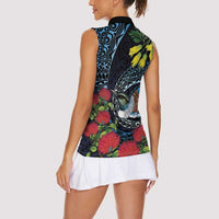 New Zealand Tui Bird Women Sleeveless Polo Shirt Maori Koru Mix Pohutukawa DT04 - Polynesian Pride