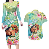 Personalised Hawaii Father's Day Couples Matching Long Sleeve Bodycon Dress and Hawaiian Shirt Happy Father And Child