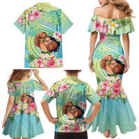 Personalised Hawaii Father's Day Family Matching Mermaid Dress and Hawaiian Shirt Happy Father And Child