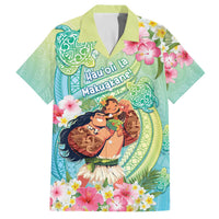 Personalised Hawaii Father's Day Family Matching Off The Shoulder Long Sleeve Dress and Hawaiian Shirt Happy Father And Child