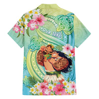Personalised Hawaii Father's Day Family Matching Off The Shoulder Long Sleeve Dress and Hawaiian Shirt Happy Father And Child