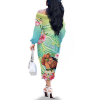 Personalised Hawaii Father's Day Family Matching Off The Shoulder Long Sleeve Dress and Hawaiian Shirt Happy Father And Child