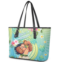 Hawaii Father's Day Leather Tote Bag Happy Father And Child