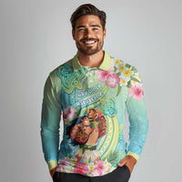 Personalised Hawaii Father's Day Long Sleeve Polo Shirt Happy Father And Child