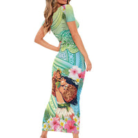 Personalised Hawaii Father's Day Short Sleeve Bodycon Dress Happy Father And Child