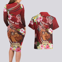 Personalised New Zealand Father's Day Couples Matching Long Sleeve Bodycon Dress and Hawaiian Shirt Happy Father And Child