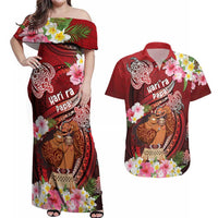 Personalised New Zealand Father's Day Couples Matching Off Shoulder Maxi Dress and Hawaiian Shirt Happy Father And Child