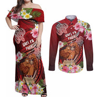 Personalised New Zealand Father's Day Couples Matching Off Shoulder Maxi Dress and Long Sleeve Button Shirt Happy Father And Child