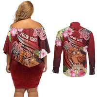 Personalised New Zealand Father's Day Couples Matching Off Shoulder Short Dress and Long Sleeve Button Shirt Happy Father And Child
