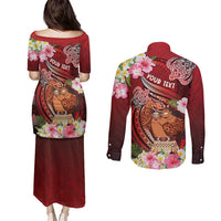 Personalised New Zealand Father's Day Couples Matching Puletasi and Long Sleeve Button Shirt Happy Father And Child
