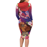 Personalised Samoa Father's Day Family Matching Long Sleeve Bodycon Dress and Hawaiian Shirt Happy Father And Child