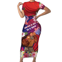 Personalised Samoa Father's Day Short Sleeve Bodycon Dress Happy Father And Child