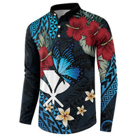 Hawaii Butterfly Button Sweatshirt Kanaka Maoli Mix Hibiscus