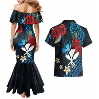 Hawaii Butterfly Couples Matching Mermaid Dress and Hawaiian Shirt Kanaka Maoli Mix Hibiscus