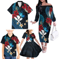 Hawaii Butterfly Family Matching Off The Shoulder Long Sleeve Dress and Hawaiian Shirt Kanaka Maoli Mix Hibiscus