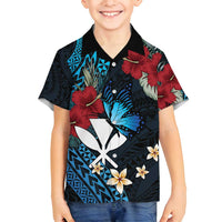 Hawaii Butterfly Family Matching Off Shoulder Short Dress and Hawaiian Shirt Kanaka Maoli Mix Hibiscus