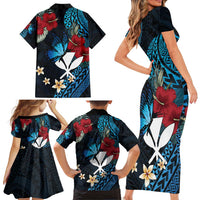 Hawaii Butterfly Family Matching Short Sleeve Bodycon Dress and Hawaiian Shirt Kanaka Maoli Mix Hibiscus