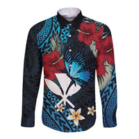 Hawaii Butterfly Long Sleeve Button Shirt Kanaka Maoli Mix Hibiscus