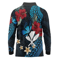 Hawaii Butterfly Long Sleeve Polo Shirt Kanaka Maoli Mix Hibiscus