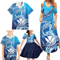 Hawaii Family Matching Summer Maxi Dress and Hawaiian Shirt Turtle With Hammerhead Shark Oceanic