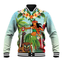 Hawaii Lei Day Baseball Jacket Hula Girl With Tropical Forest