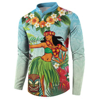 Hawaii Lei Day Button Sweatshirt Hula Girl With Tropical Forest DT04 - Polynesian Pride