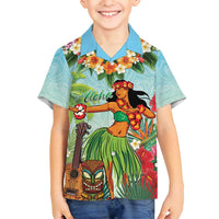 Hawaii Lei Day Family Matching Long Sleeve Bodycon Dress and Hawaiian Shirt Hula Girl With Tropical Forest