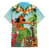 Hawaii Lei Day Family Matching Off Shoulder Short Dress and Hawaiian Shirt Hula Girl With Tropical Forest